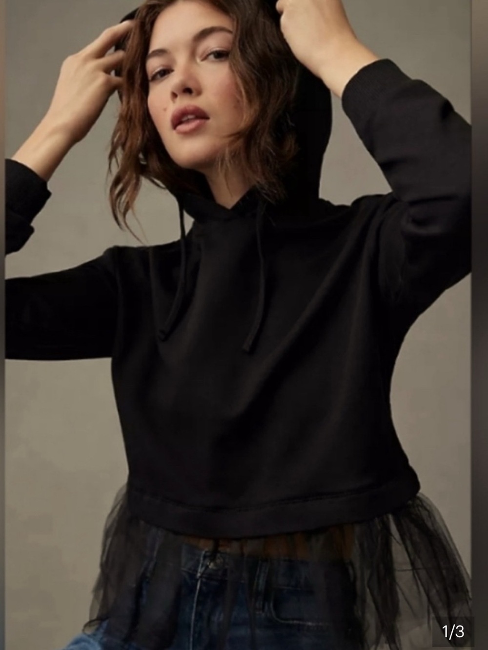 Anthropologie Pilcro Women's Hooded Pullover with Tulle Hem NWOT